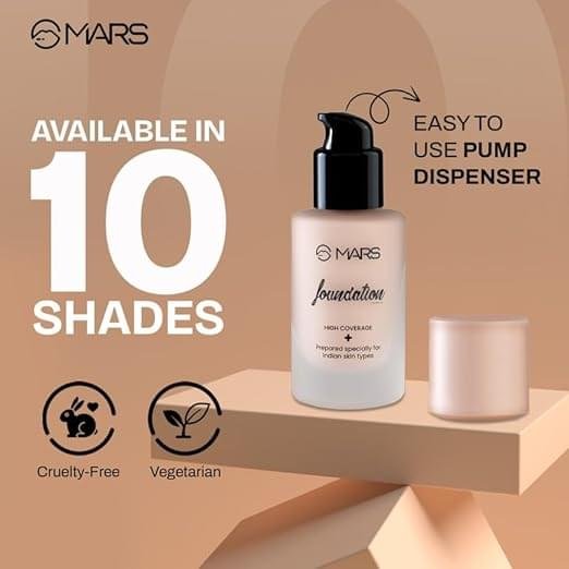MARS SPF50 PA++++ High Coverage Foundation | IN-VIVO Tested with 5 Star UVA+UVB Protection Boots Rating | Blemish Free & Blendable Makeup | For All Skin Type (40ml) (SHADE-05) - Image 2