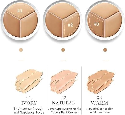 3-in-1 Waterproof Concealer Palette, Triple Colour Coverage, 16-Hour Wear, Matte Finish for Dark Circles, Spots, Blemishes - Image 3
