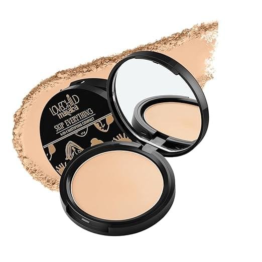 Lovechild Masaba All Skin 4-In-1 Mattifying Compact - Perfect Matte Coverage, Moisturizer, Primer & Skin Repair, With Macadamia Oil & Vitamin E, Icy You (Light) - 9G
