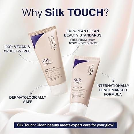 FLiCKA Silk Touch 3 in 1 Moisturizer and Primer for Face | Hydrating, Lightweight, Long-Lasting | Pore Minimizer | Dermatologically Tested | All Skin Types | Makeup Base | 60g | Cruelty-Free - Image 2