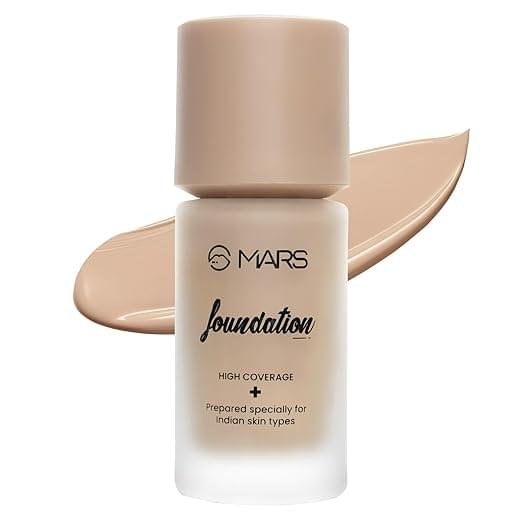 MARS SPF50 PA++++ High Coverage Foundation | IN-VIVO Tested with 5 Star UVA+UVB Protection Boots Rating | Blemish Free & Blendable Makeup | For All Skin Type (40ml) (SHADE-05)